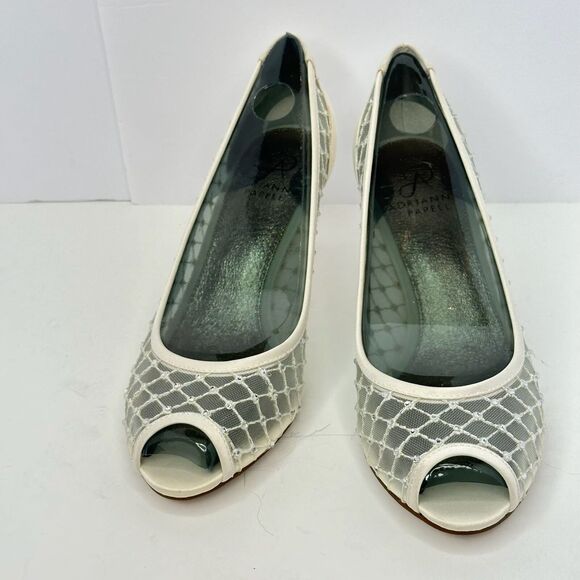 NIB Adrianna Papell Jamie Mesh Pump Size 7.5 M Ivory Open Toe Pump Heel Dress - Picture 2 of 5